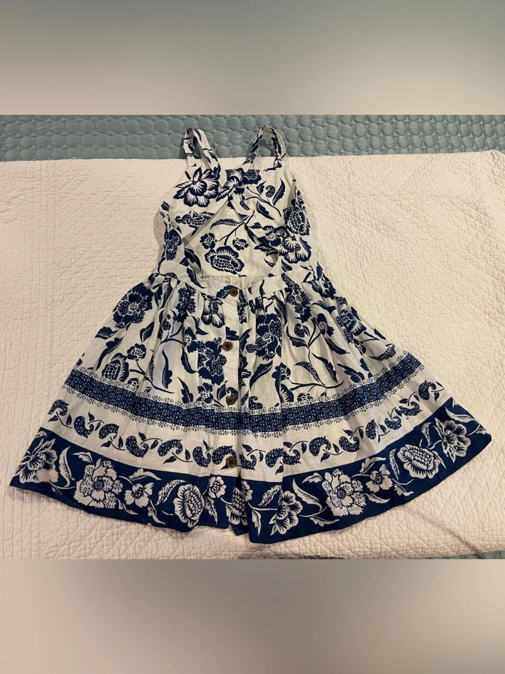 Polo Ralph Lauren White Navy Floral Summer Dress Linen Cotton Cross Low Back Sz5